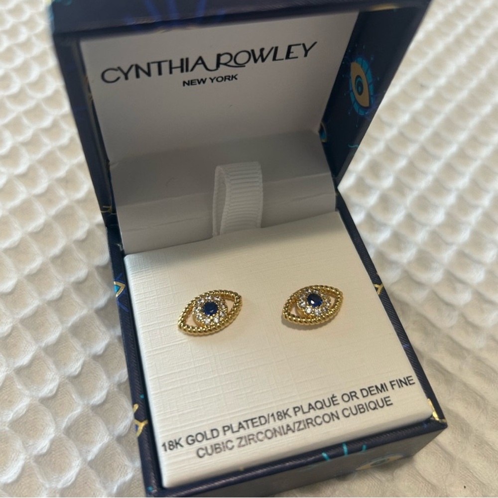 Cynthia Rowley evil eye stud earring 18Kgold plated & cubic zirconia stones